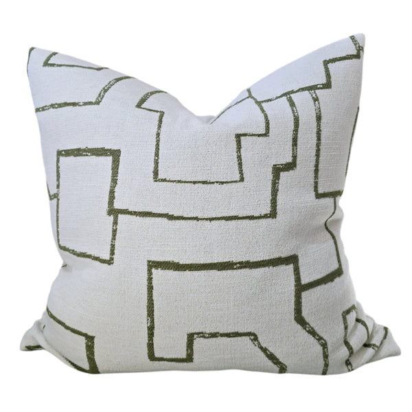 Gabby Linen Cushion 50cm Square - Off White | Green Abstract