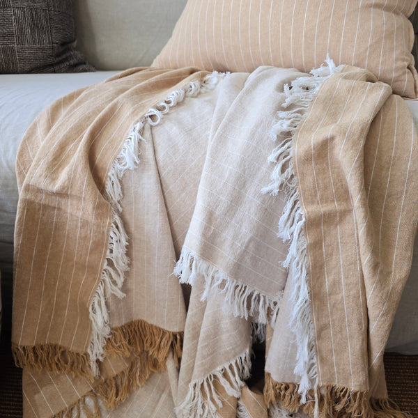 PREORDER MID AUGUST DROP | Everly Pure Linen Fringe Reversible Throw 140cm x 220cm - Peach Yellow