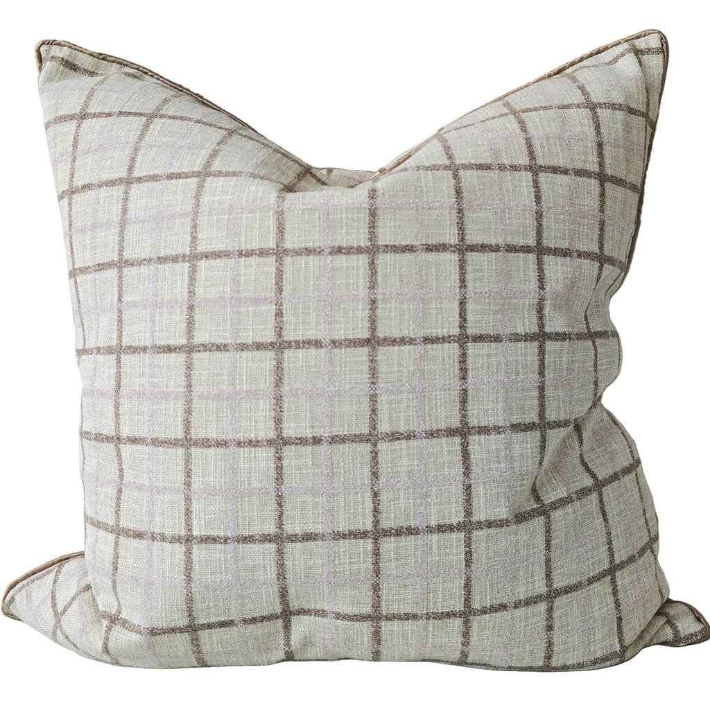 Maeve Cushion 55cm Square - Chocolate Brown | Soft Mauve Lavender Grid