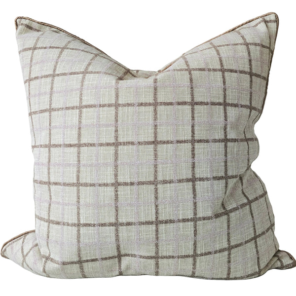 Maeve Cushion 55cm Square - Chocolate Brown | Soft Mauve Lavender Grid