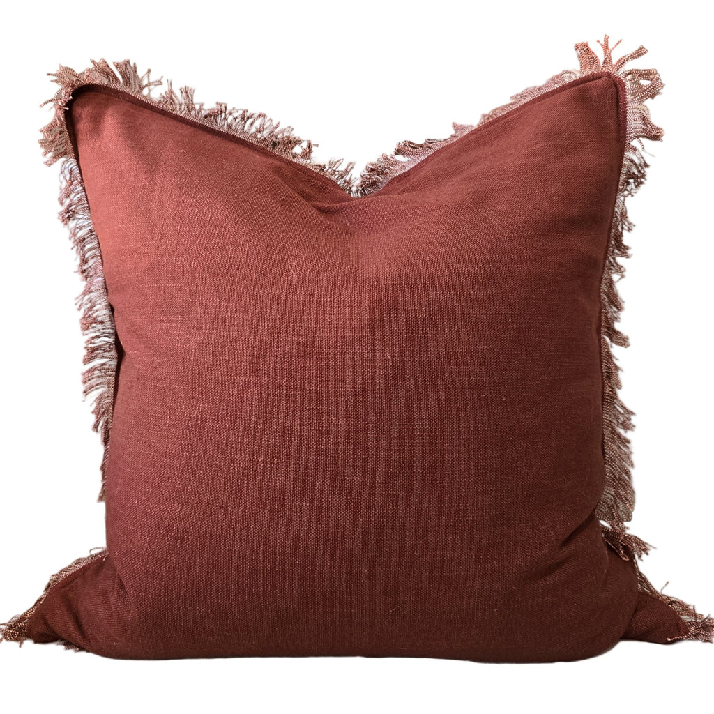 Rhea Linen Fringe Cushion 55cm Square  - Chilli Pepper