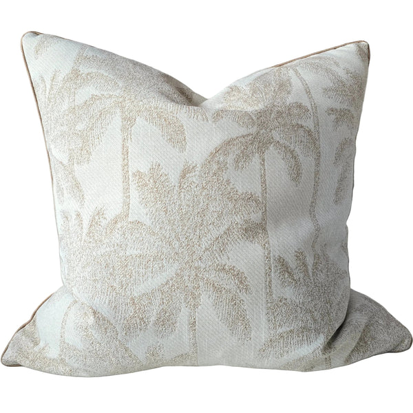 Coastal Palm Jacquard Cushion  55cm Square - Ivory Base with Beige Pattern