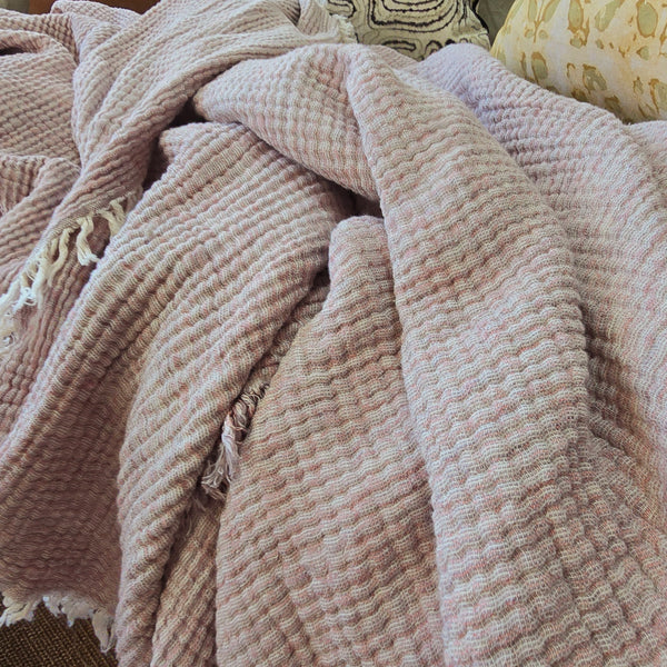 LAST ONE - Eliana Muslin Cotton Texture Throw 150cm x 200cm - Rose Pink