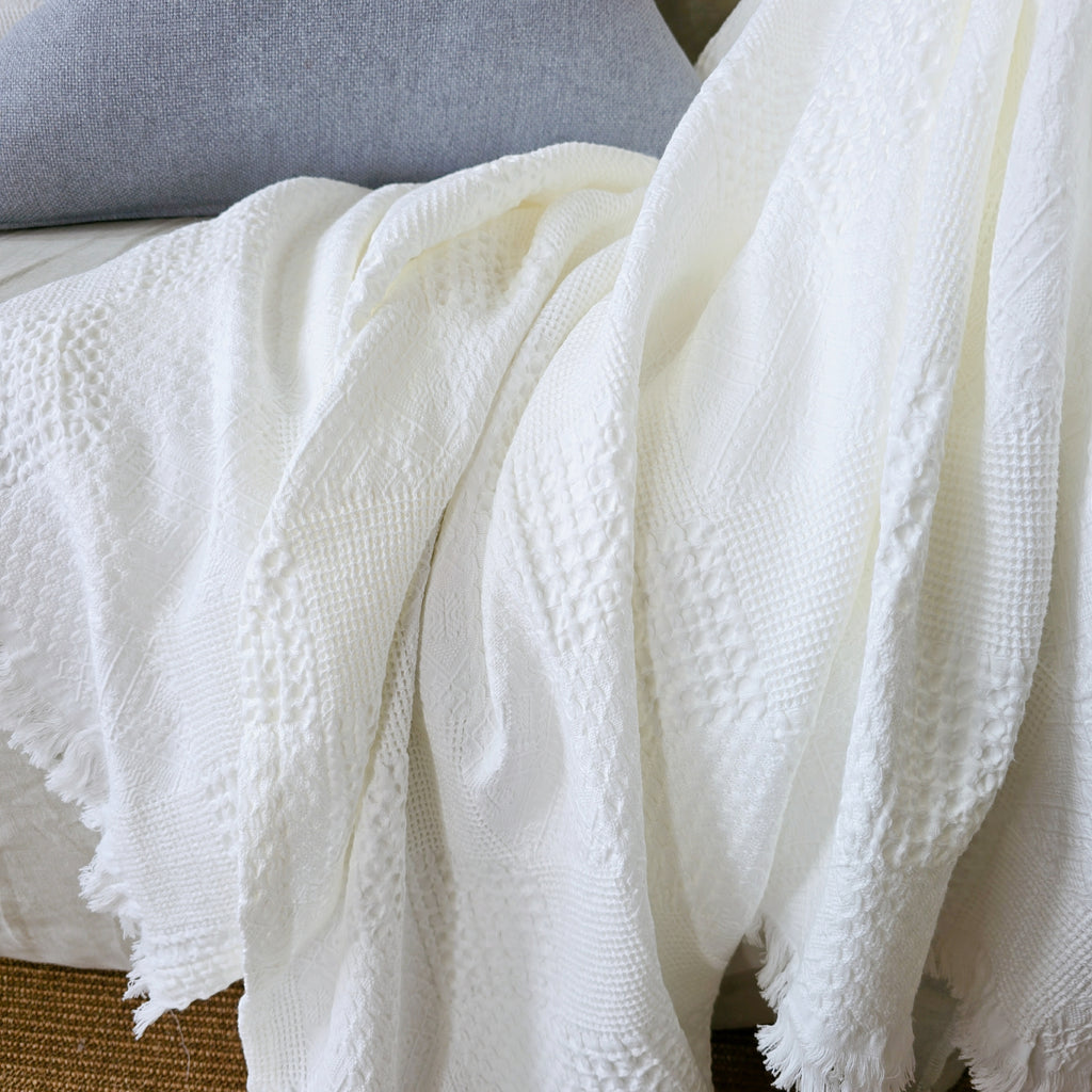 Piper Waffle 100% Cotton Throw 140x190cm - White