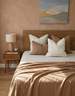 Chloe Cushion 55cm Square - Warm Beige and Off-White Fine Stripes
