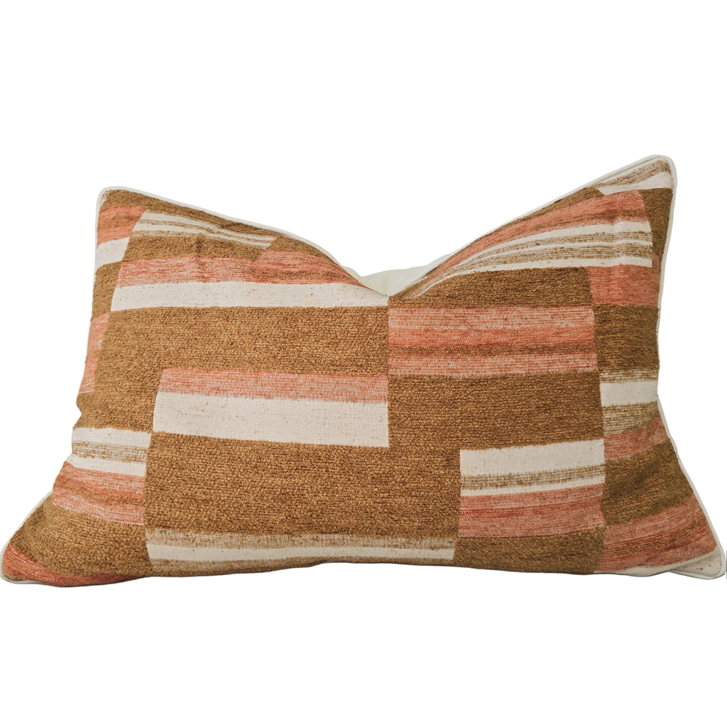 The Geo-Weave Colorblock Cushion 40x60cm Lumbar - Terracotta | Light Peach | Beige