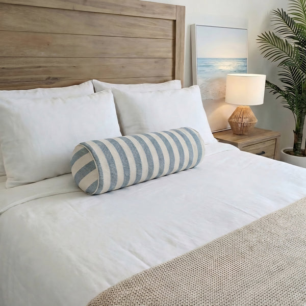 Rowyn Cushion Bolster 60cm Length - Ocean Blue | Off White