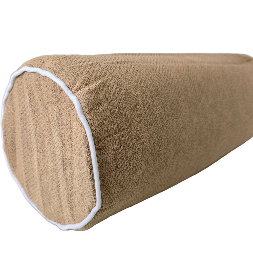 LAST ONE - Hailey Linen Chenille Cushion Bolster 60cm Length - Bosc Pear with Natural Piping