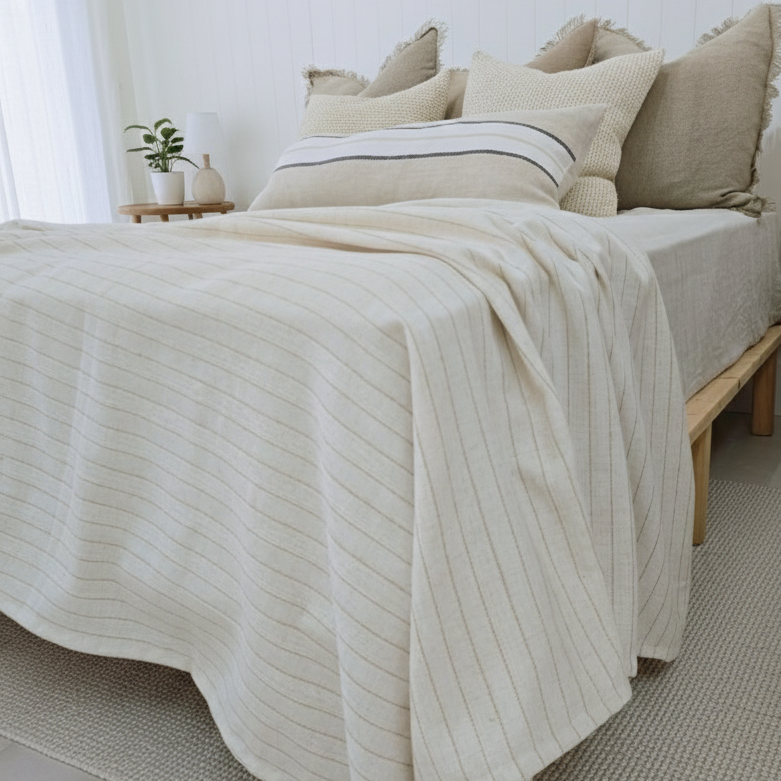 Callie Bed Cover Massive Throw 150cm x 220cm - Sand Stripe