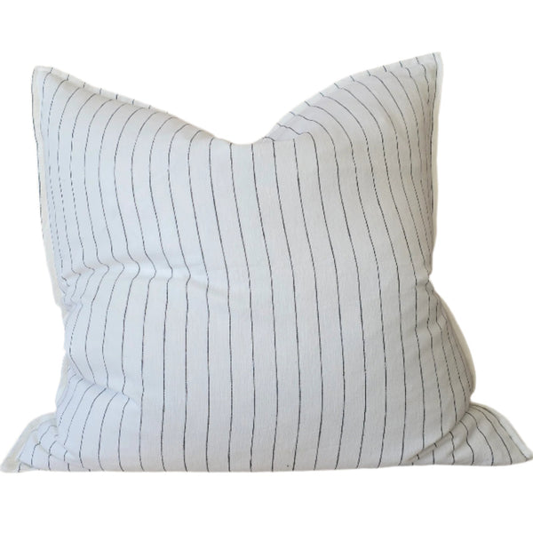Everly Pure Linen Cushion 55cm Square - White | Black Striped