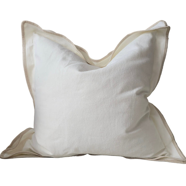 Layla Linen Cotton Cushion 55cm Square - White | Natural Piping