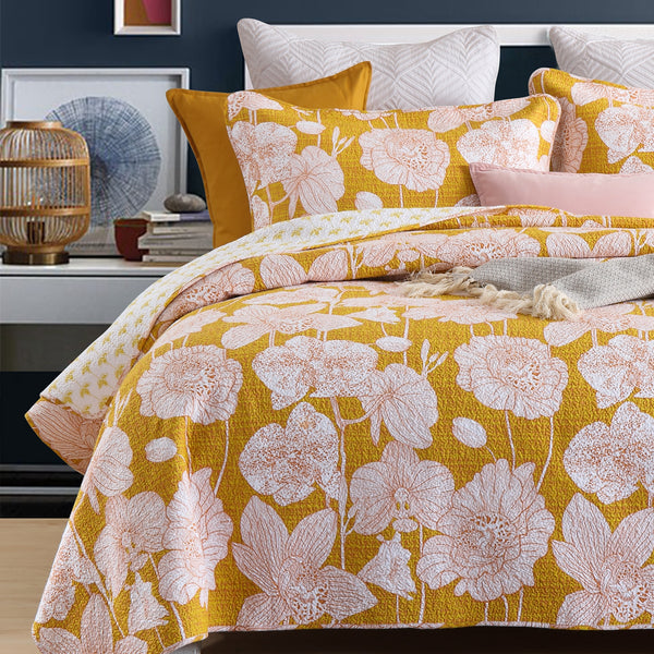 Blooming Lotus 100% Cotton Coverlet Bedspread Bedcover Set - Queen Size