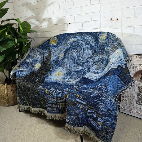 Woven Tapestry Picnic Rug Beach Blanket- Van Gogh Starry Night