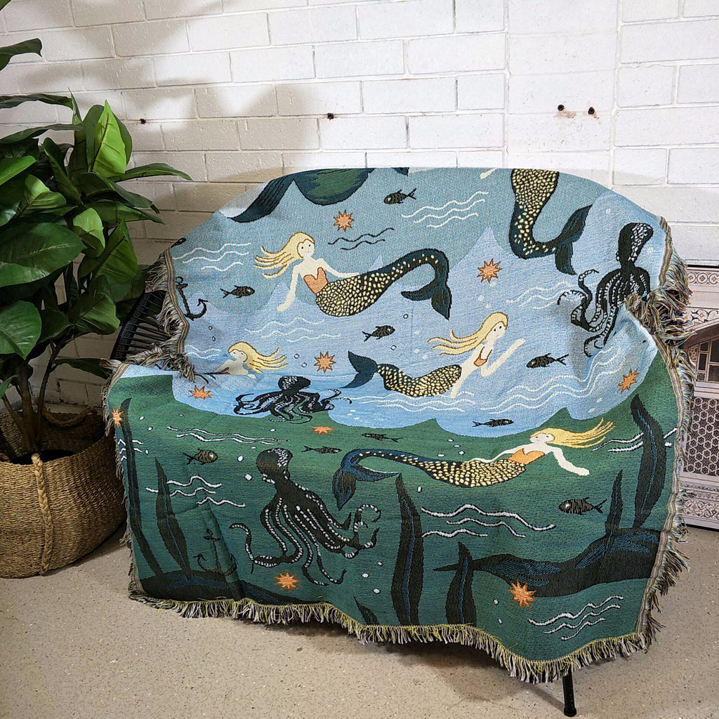 Woven Tapestry Picnic Rug Beach Blanket- Little Mermaid