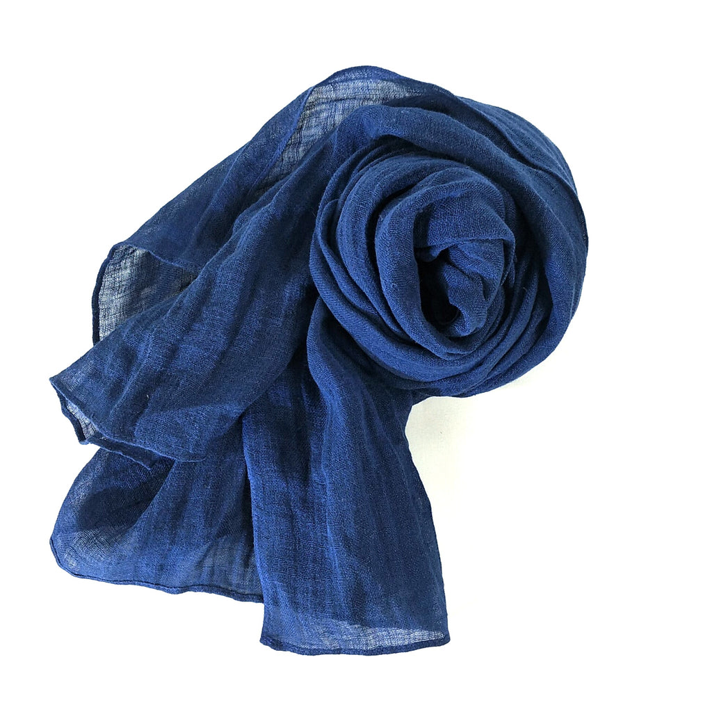 Pure French Linen Hand-woven Long Scarves - Indigo
