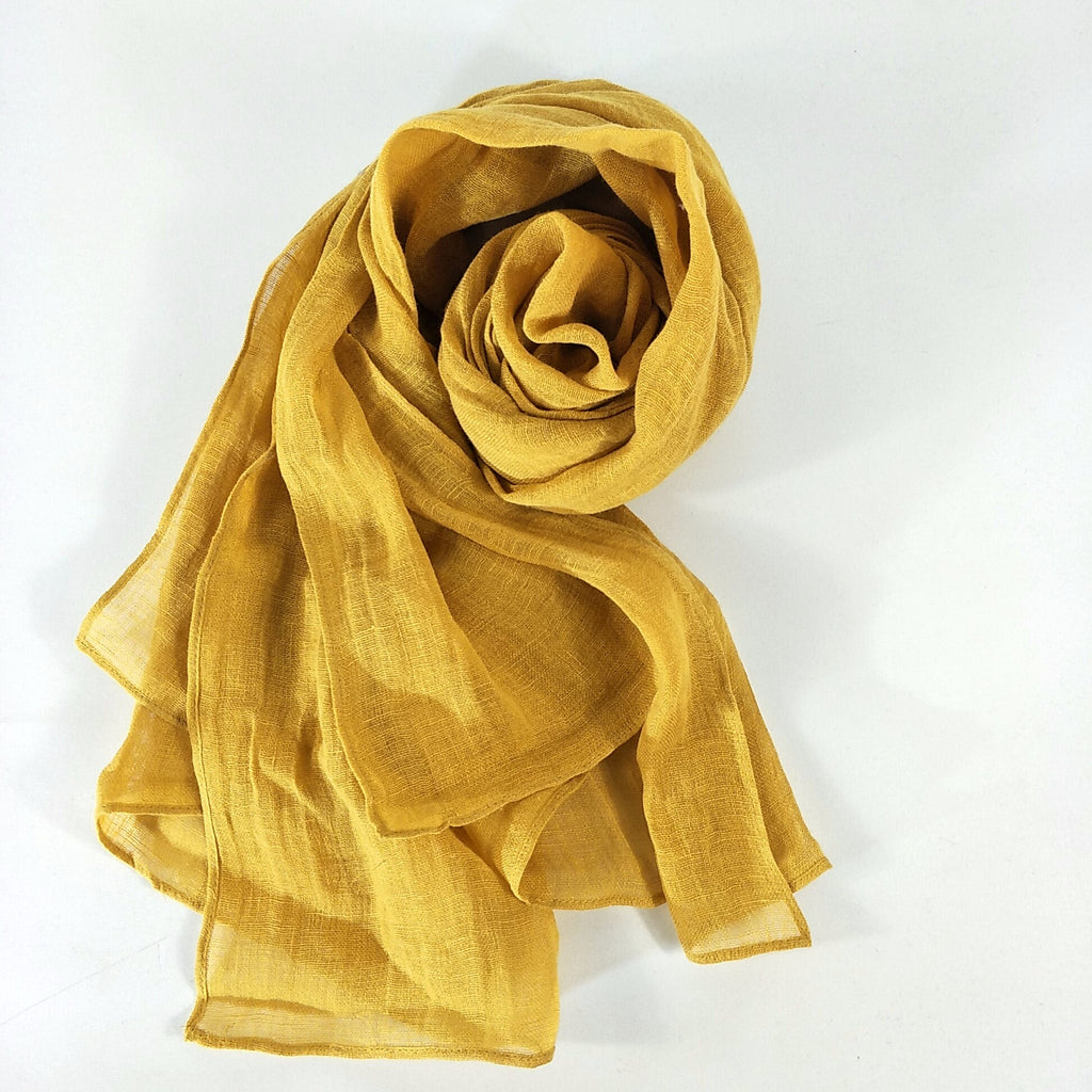 Pure French Linen Hand-woven Long Scarves - Turmeric
