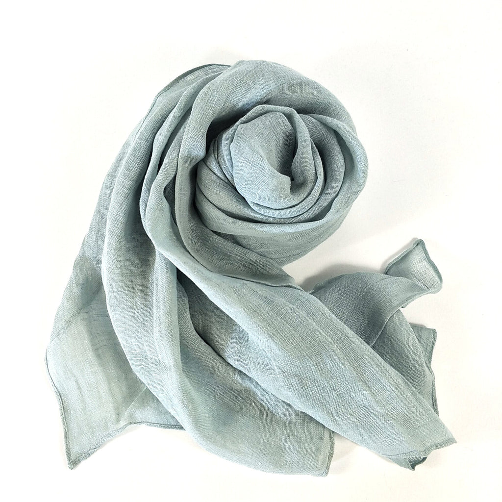 Pure French Linen Hand-woven Long Scarves - Ice Blue