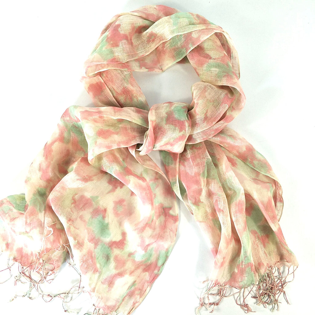 Yarn Dyed French Linen Scarf with Hand Kotted Edge - Sophia