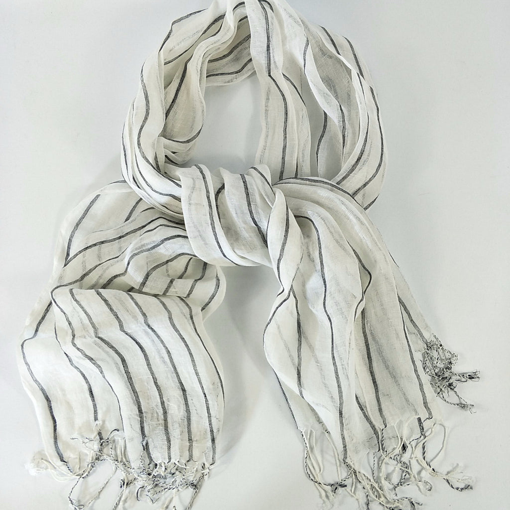Yarn Dyed French Linen Scarf with Hand Kotted Edge - Alex