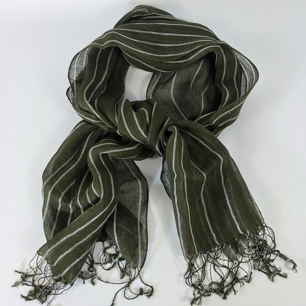 Yarn Dyed French Linen Scarf with Hand Kotted Edge - Olivia