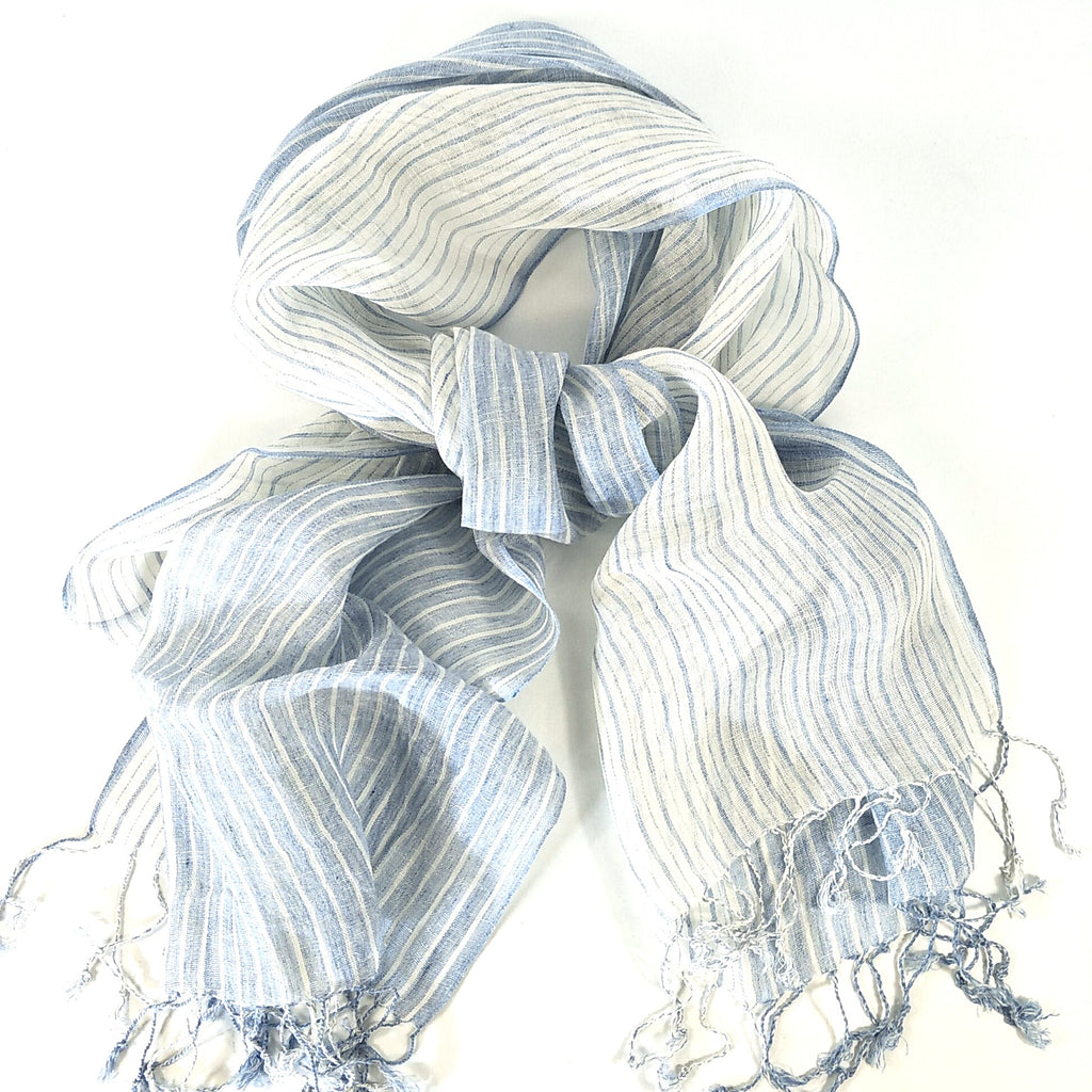 Yarn Dyed French Linen Scarf with Hand Kotted Edge - Isabella