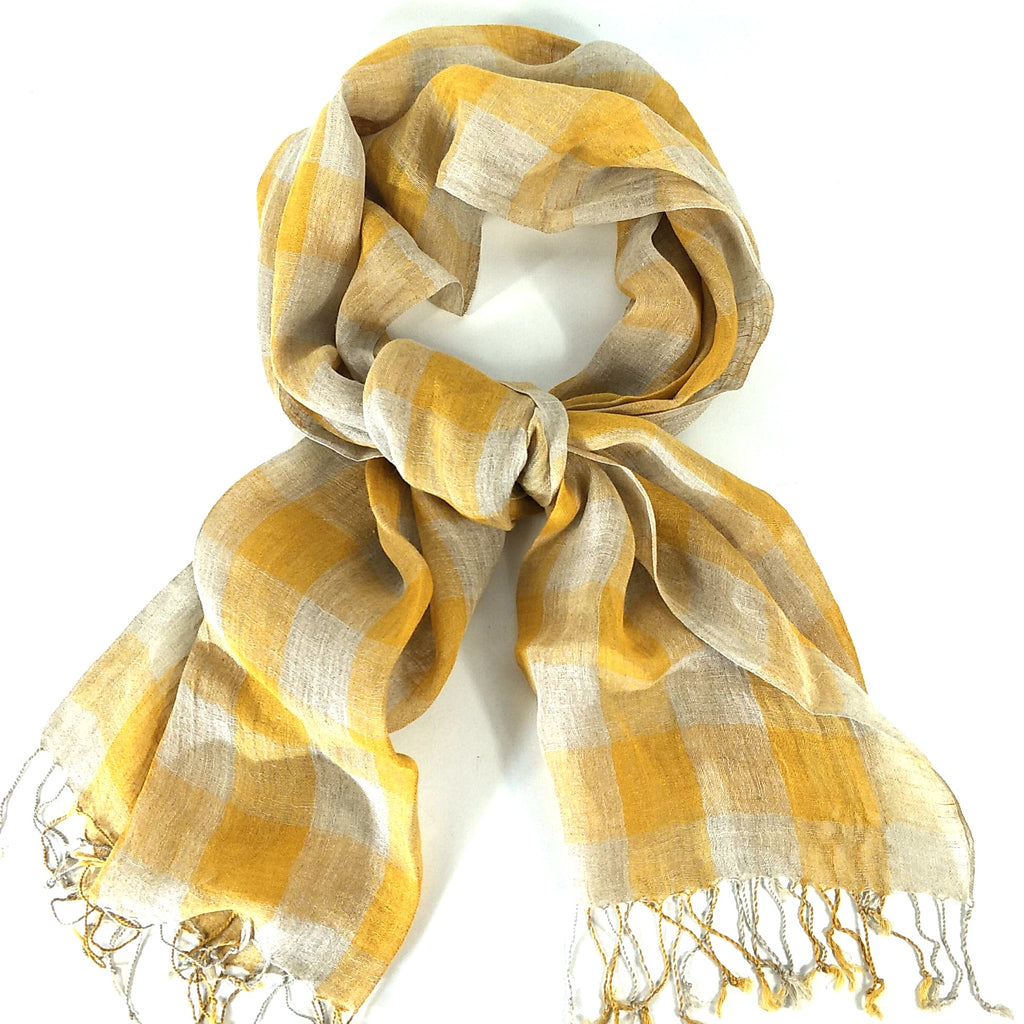 Yarn Dyed French Linen Scarf with Hand Kotted Edge - Emma