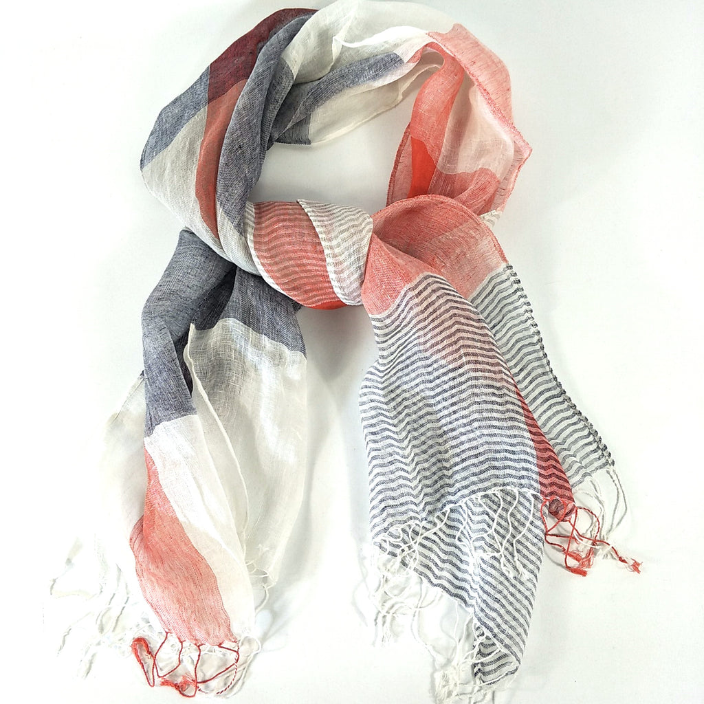 Yarn Dyed French Linen Scarf with Hand Kotted Edge - Mia
