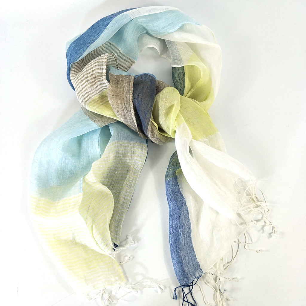 Yarn Dyed French Linen Scarf with Hand Kotted Edge - Harper