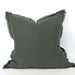 Hazelhurst 100% Pure French Linen Fringed Edge Cushion Square Feather Filled 50cm-Army Green