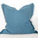 Hazelhurst 100% Pure French Linen Fringed Edge Cushion Square Feather Filled 50cm- Sapphire- LAST ONE