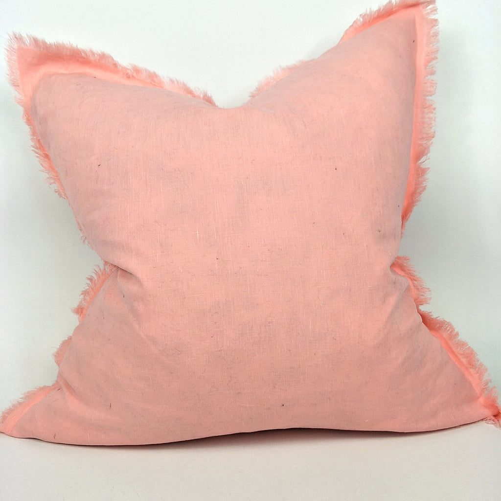 Hazelhurst 100% Pure French Linen Fringed Edge Cushion Square Feather Filled 50cm- Hot Pink