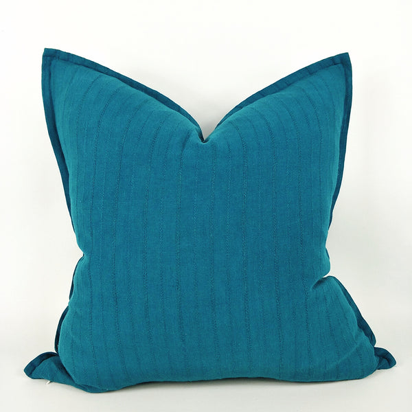 Glace Jacquard Heavy Weight Pure French Linen Cushion 50cmx50cm - Feather Filled - Teal