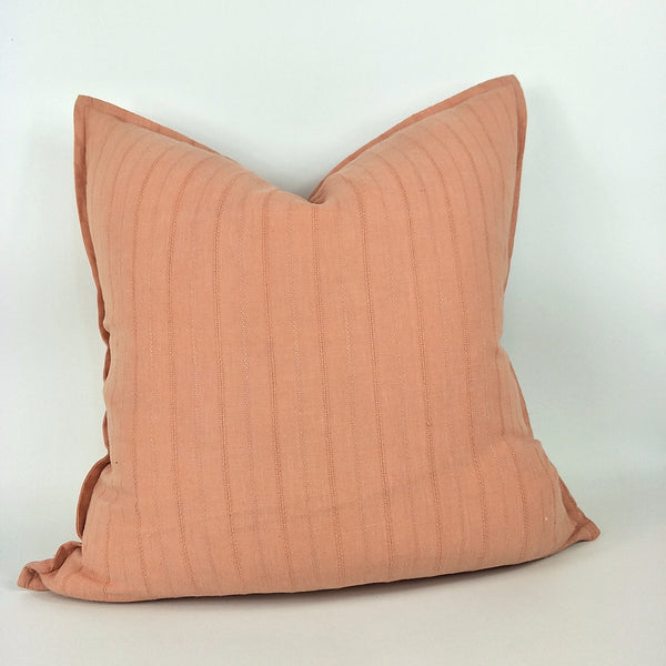 Glace Jacquard Heavy Weight Pure French Linen Cushion 50cmx50cm - Feather Filled -  Dolly Pink