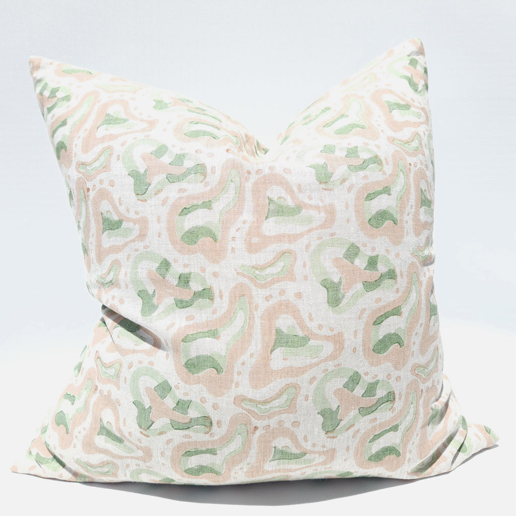 The Outback Artisan Block Printed Heavy Weight Pure French Linen Feather Filled Cushion 55cm Square - Lake Eyre (The Pink Lake)