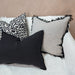 LAST TWO - Chloe Heavy Weight Pure French Linen Fringed Edge Cushion Square Feather Filled 55cm - Black Grey