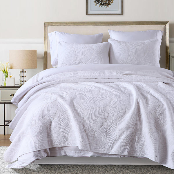 LAST ONE - Tara 100% Cotton Coverlet Bedspread Bedcover Set King Size 270x250cm+2pcs - White