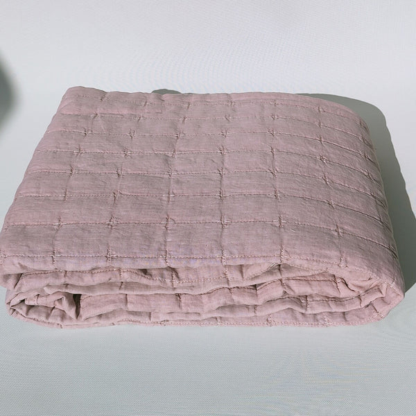 Helsinki 100% Pure French Linen Quilted Bed Cover -Rose Pink