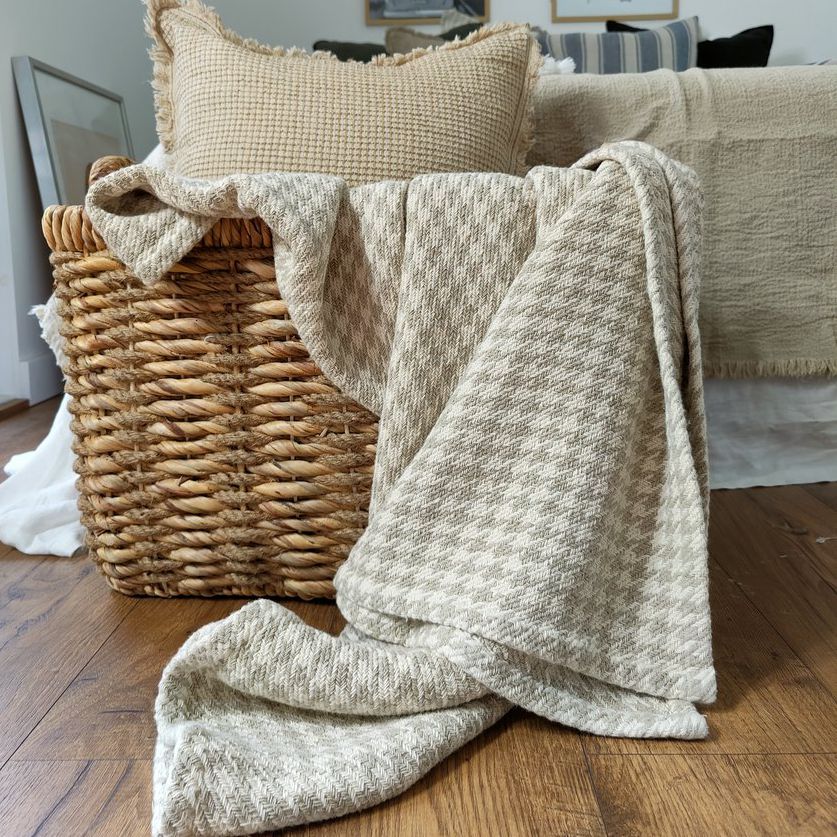 Rustic Linen Cotton Throw - Jacquard Houndstooth