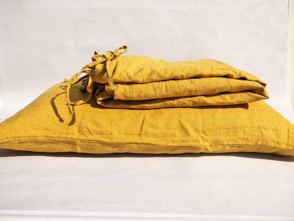 Pure French Linen Duvet Cover Quilt Cover Set - Mustard