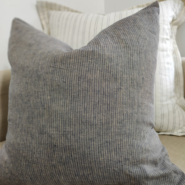 Toulouse 100% Pure French Linen Yarn Dyed  Striped Cushion Feather Filled 50cm Square