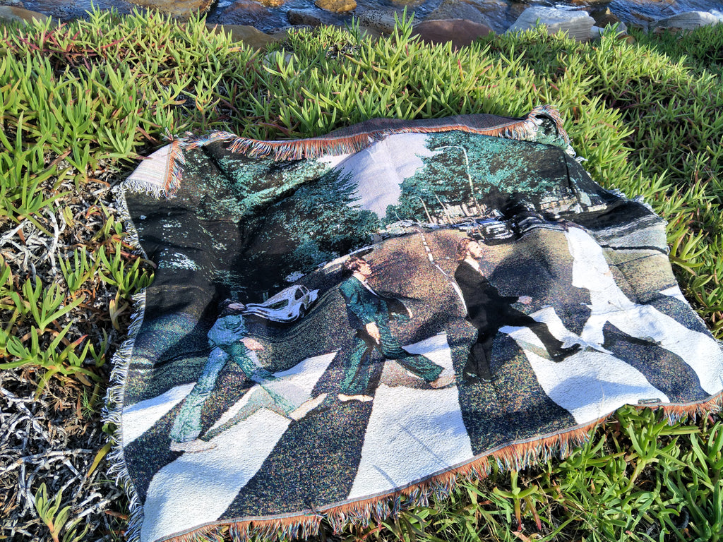 Woven Tapestry Picnic Rug Beach Blanket- Beatles walk crossing Abbey Road