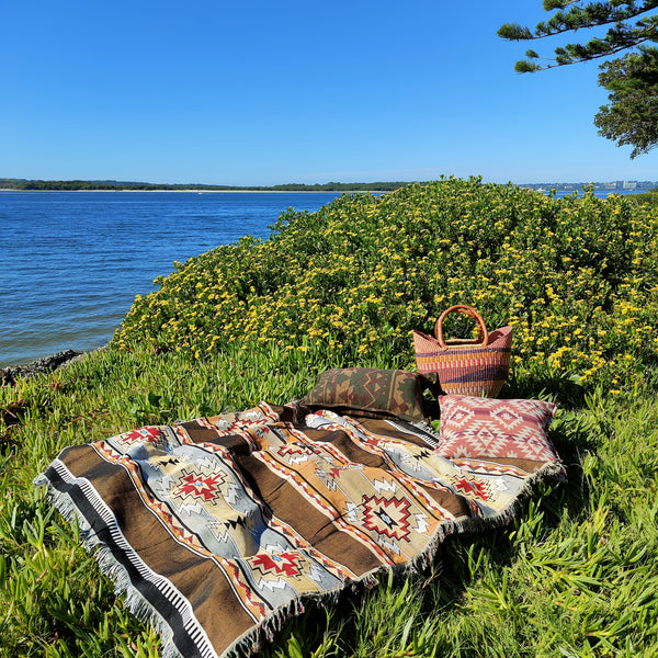 Woven Tapestry Picnic Rug Beach Blanket- Aztec Style