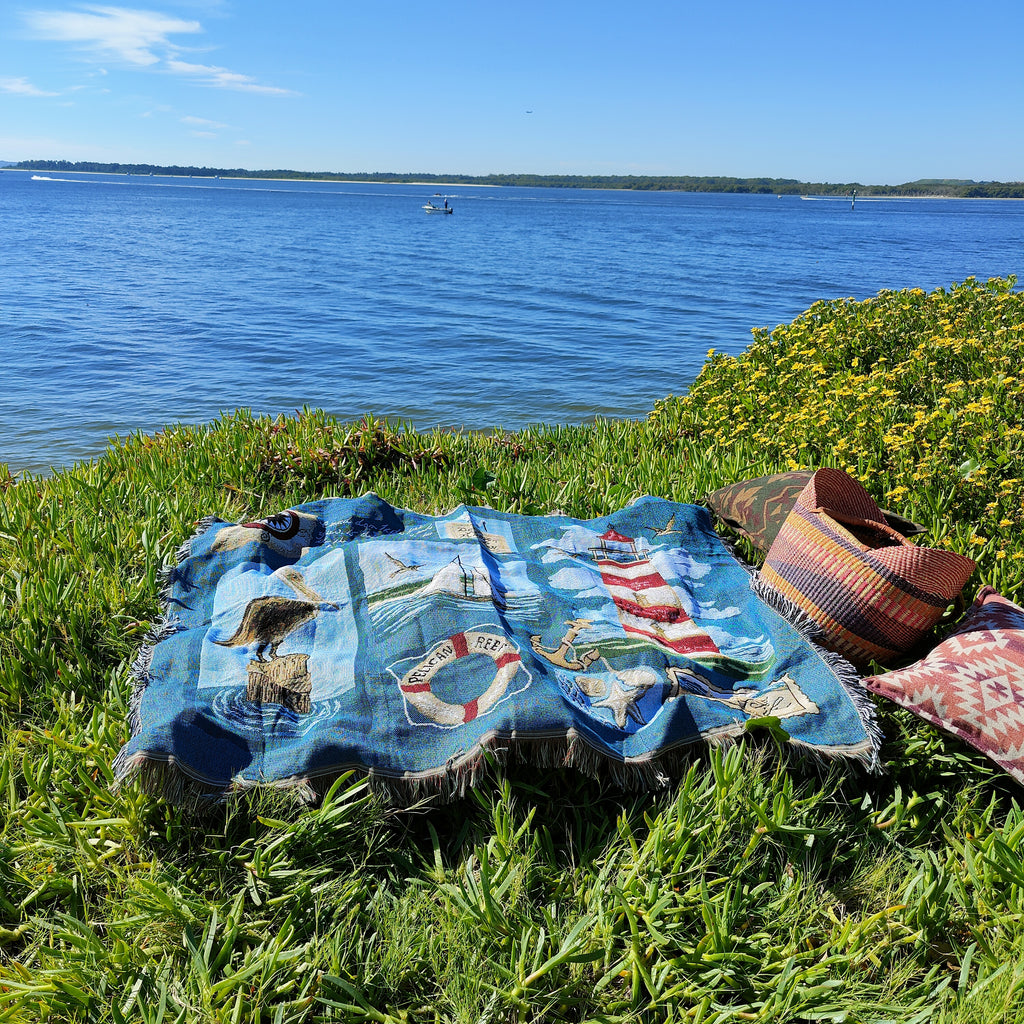 Woven Tapestry Picnic Rug Beach Blanket-  Sailing 2