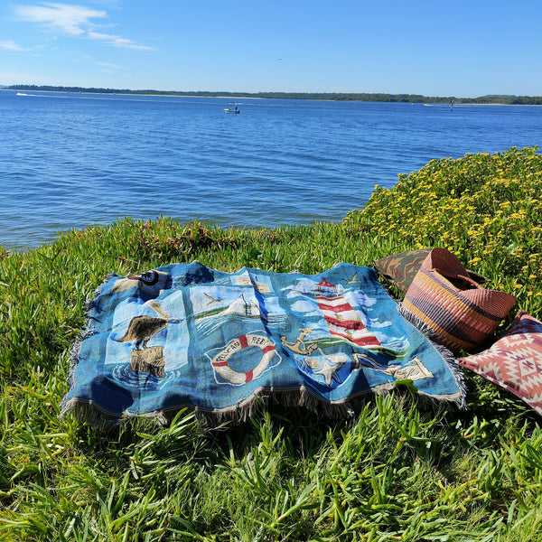 Woven Tapestry Picnic Rug Beach Blanket-  Sailing 2
