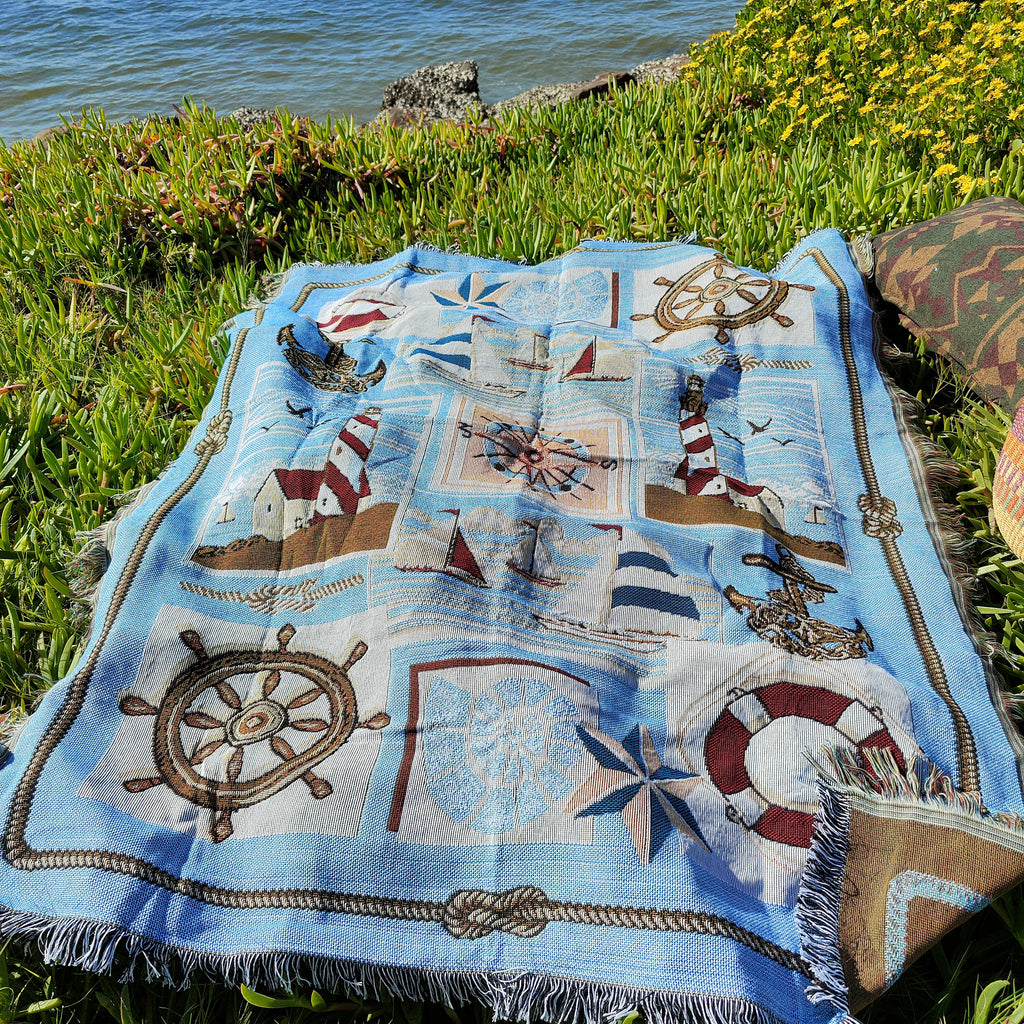 Woven Tapestry Picnic Rug Beach Blanket-  Sailing 1