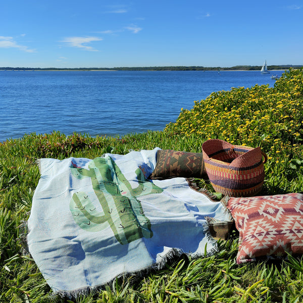 Woven Tapestry Picnic Rug Beach Blanket- Cactus