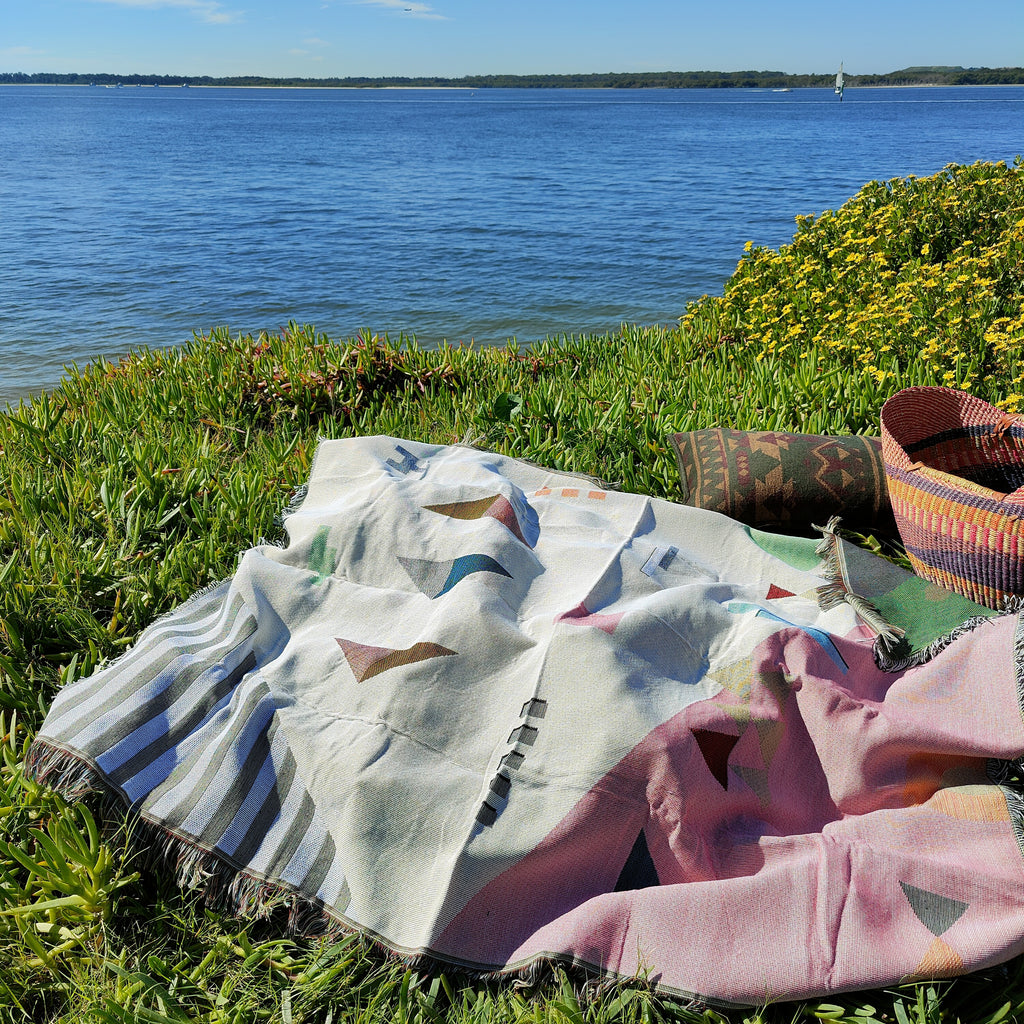 Woven Tapestry Picnic Rug Beach Blanket- Geometry Chic