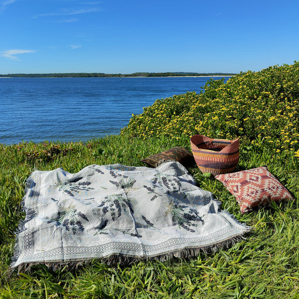 Woven Tapestry Picnic Rug Beach Blanket-  Lavender