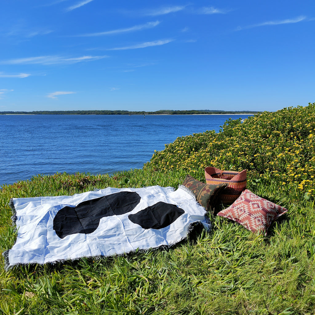 Woven Tapestry Picnic Rug Beach Blanket-  Rock in the Sea