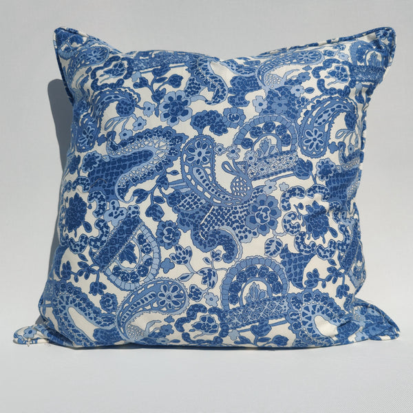 Designer Fabric by  BALLARD DISIGNS- Linen Cushion 55cm Square Feather Filled - Paisley Blue